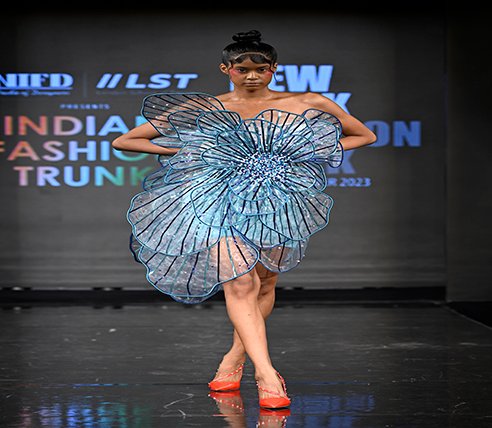 NEW YORK, NEW YORK - SEPTEMBER 09: Tie Rosey walks the runway at the INIFD + London School of Trends show during New York Fashion Week Powered by Art Hearts Fashion at The Angel Orensanz Foundation on September 09, 2023 in New York City. (Photo by Arun Nevader/Getty Images for Art Hearts Fashion)